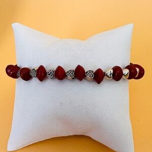 Elegant Red and Silver plated heart Women's Bracelet